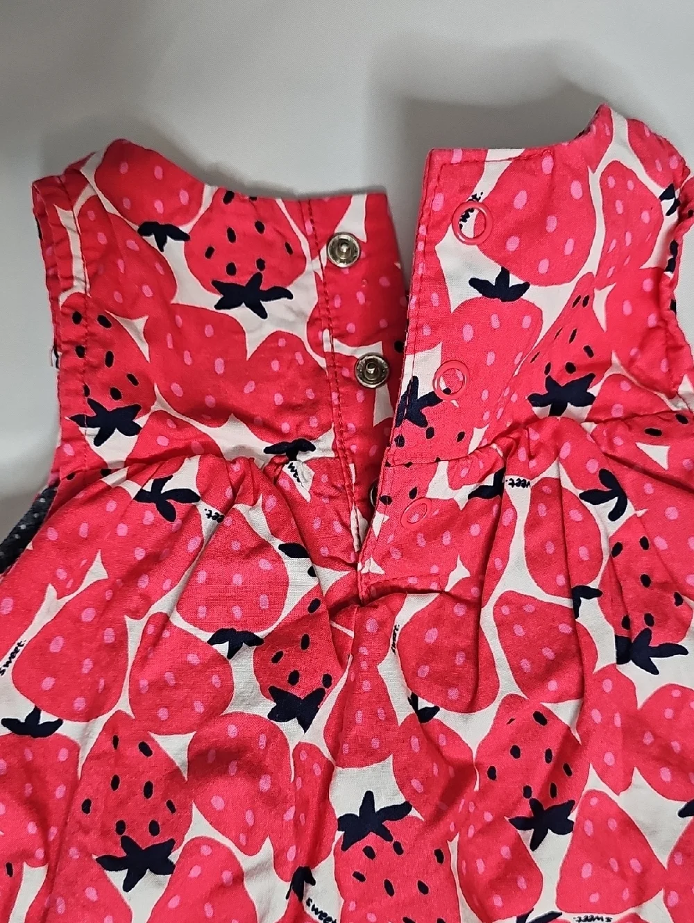 Carter's Pink Strawberry Print Diaper Cover Outfit with Navy Bow